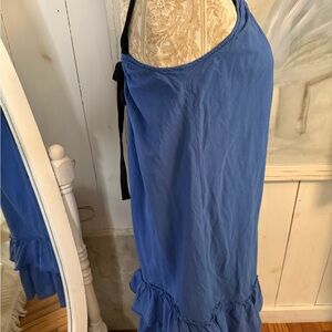 GAP Blue Tiered Maxi Dress with Black Tie Strap DOUBLE RUFFLE